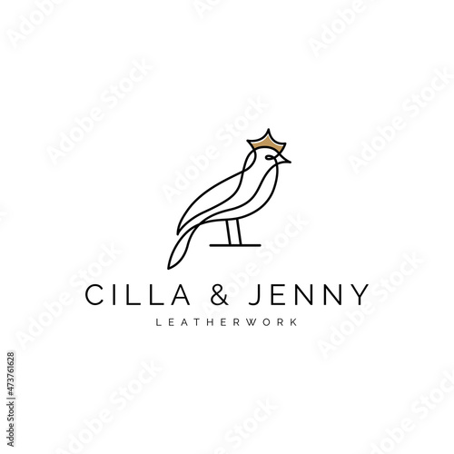 Luxury bird logo with crown design template