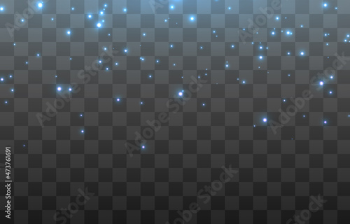 Vector blue light particles fall from the sky. Magic dust, glare, png magic glow, blue light. Stars, space, sky.