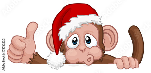 Christmas Monkey Cartoon Character in Santa Hat