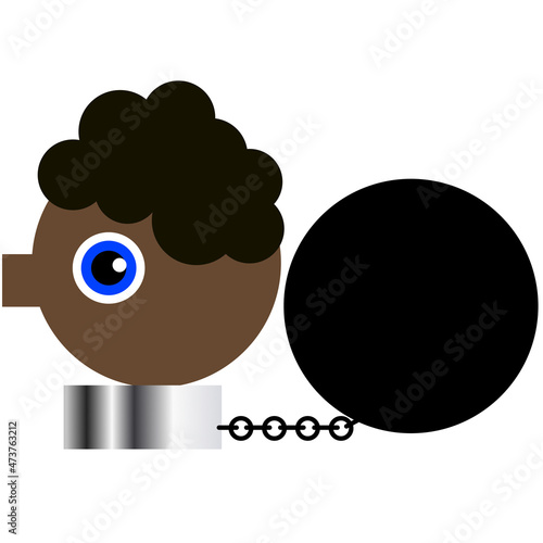 slave man face with heavy weight attached to neck on chain