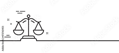 Justice scales line icon. Judgement scale sign. Legal law symbol. Minimal line illustration background. Justice scales line icon pattern banner. White web template concept. Vector