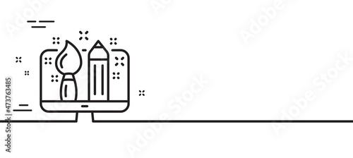 Creative design line icon. Graphic designer sign. Brush and pencil symbol. Minimal line illustration background. Creative design line icon pattern banner. White web template concept. Vector