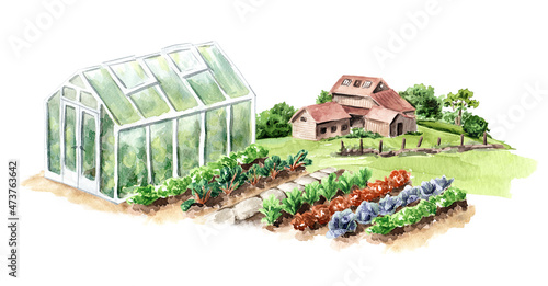 Canvas Print Garden greenhouse and vegetable beds