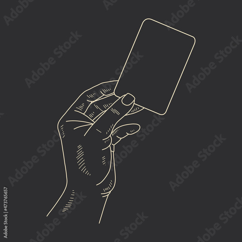 linear illustration of a female hand. witch's hand with tarot cards, magic divination ritual