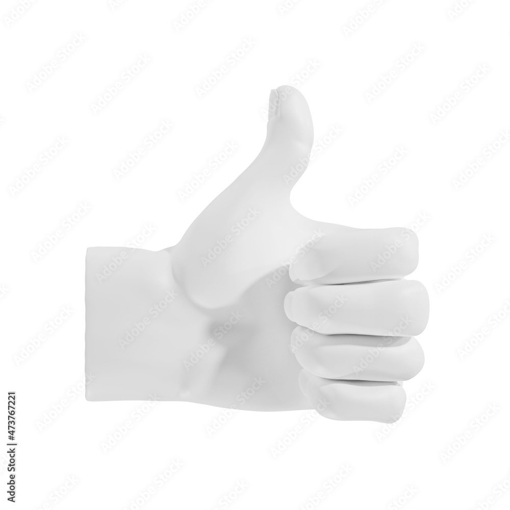 3D plaster sculpture of a hand showing thumbs up gesture, isolated illustration on a white background, 3D rendering 3D plaster sculpture of a hand showing thumbs up gesture, isolated illustration on a white background, 3D rendering