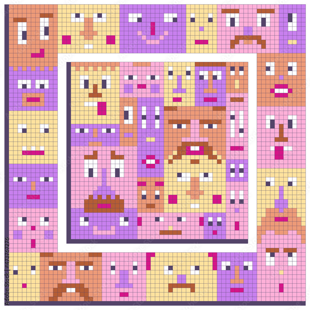 set-of-faces-for-square-frames-cards-wrapping-paper-pixel-art