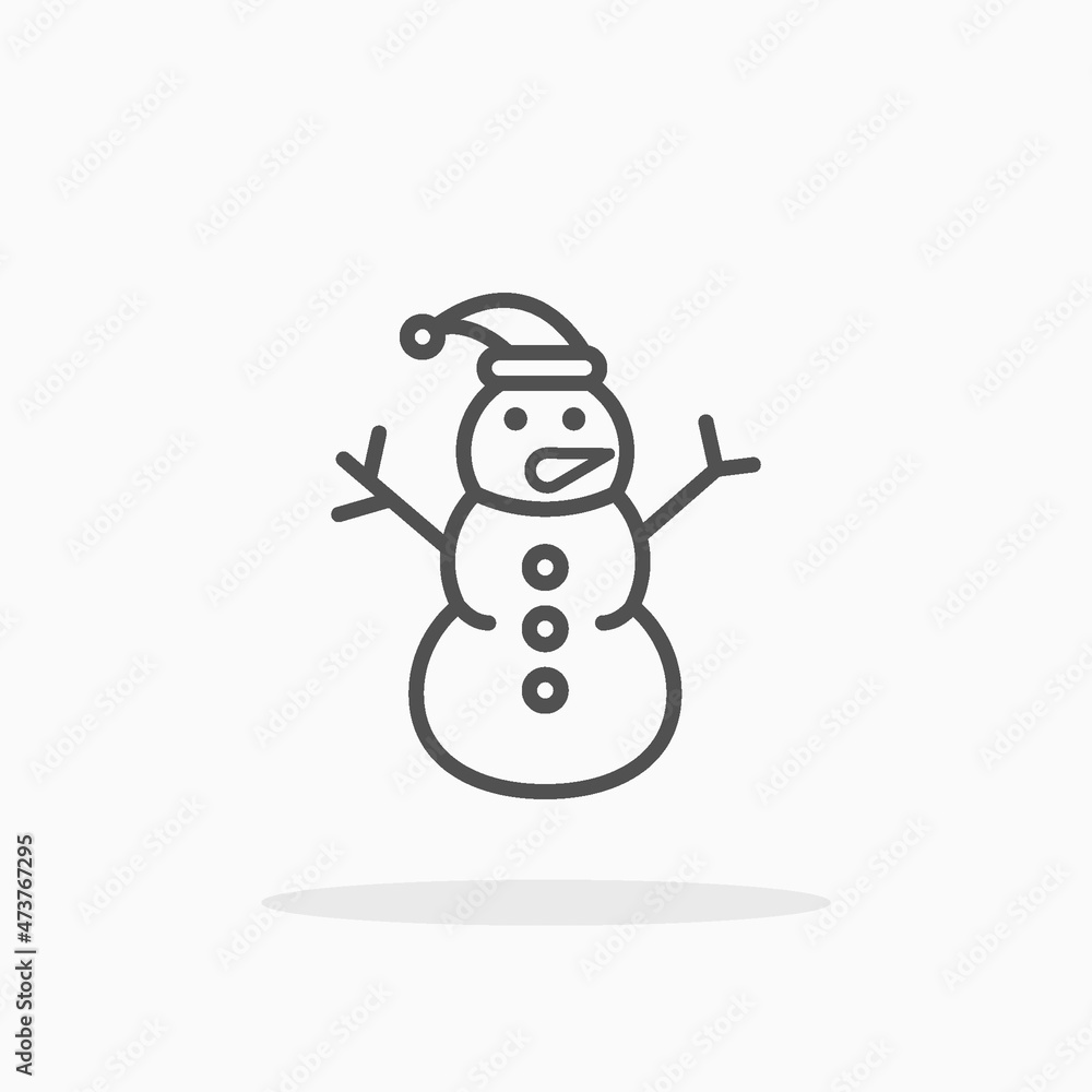 Snowman with santa hat icon. Outline style. Editable Stroke and pixel perfect. Vector illustration. Enjoy this icon for your project.