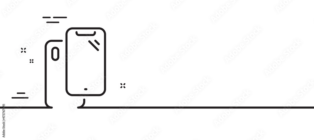 Smartphone line icon. Phone cover sign. Mobile device symbol. Minimal line illustration background. Smartphone line icon pattern banner. White web template concept. Vector Smartphone line icon. Phone cover sign. Mobile device symbol. Minimal line illustration background. Smartphone line icon pattern banner. White web template concept. Vector