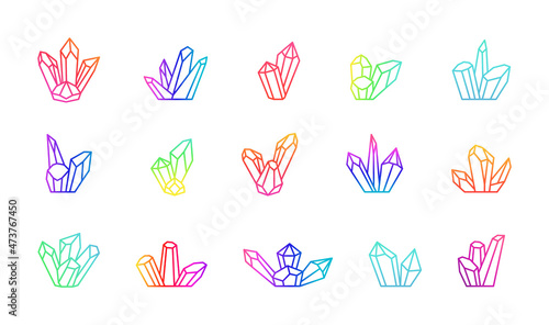 Crystal minerals line art icon. Logo vector crystal gem. Color gradient