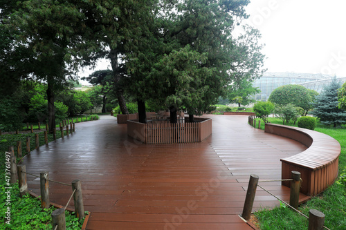 Wooden platform architectural landscape in the park  Beijing