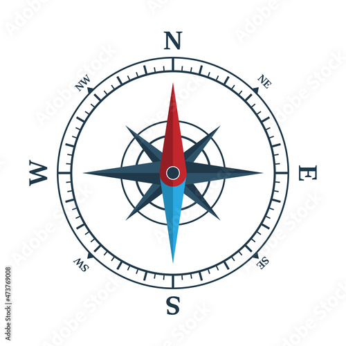 compass with wind rose icon set, navigation illustration