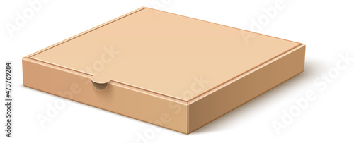 Closed pizza box. Realistic cardboard package. Blank mockup