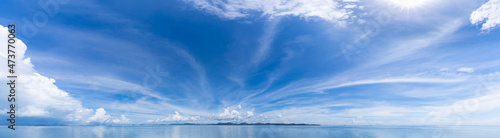 Blue sky horizon background with clouds on a sunny day seascape panorama Phuket Thailand