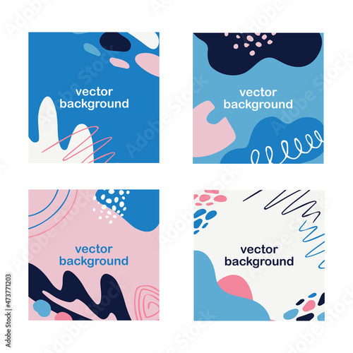 Set of Social media template posts with editable text, abstract colorful shapes, dots and lines. Vector illustration.
