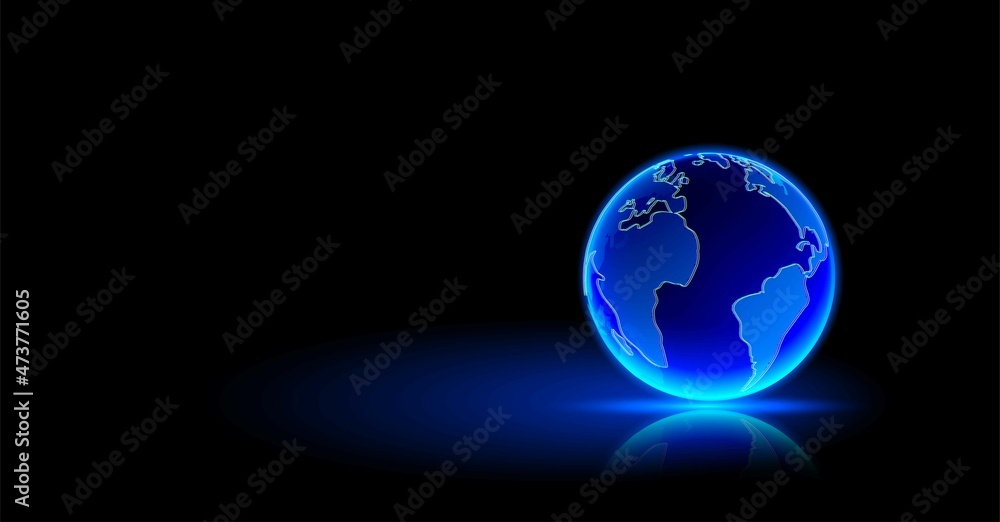 Blue hologram of planet earth on shiny floor. Technology and science background. Place for text. Blue hologram of planet earth on shiny floor. Technology and science background. Place for text.