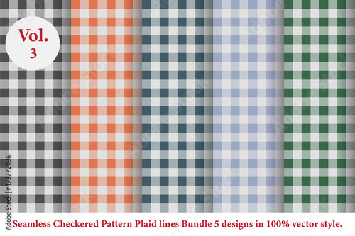 Plaid lines Pattern checkered Bundle 5 Designs Vol.3,Argyle vector,tartan,Tartan seamless fabric texture in retro style abstract