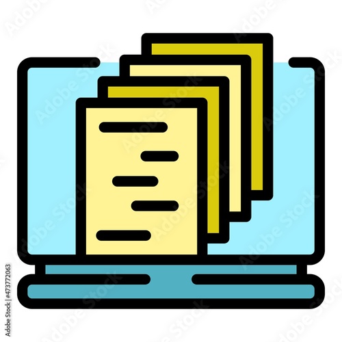 Files on monitor icon. Outline files on monitor vector icon color flat isolated