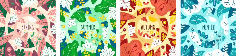 Vector set of seasonal illustrations in a flat style