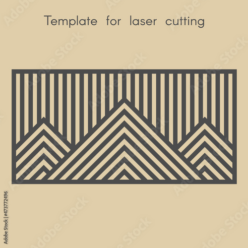 Template for laser cutting. Stencil for panels of wood, metal. Geometric pattern with mountains. Background for cut. Decorative stand.