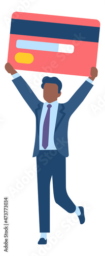 Man carrying giant credit card. Businessman with plastic money