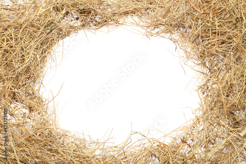 Obraz na płótnie Frame made of dried hay on white background, top view