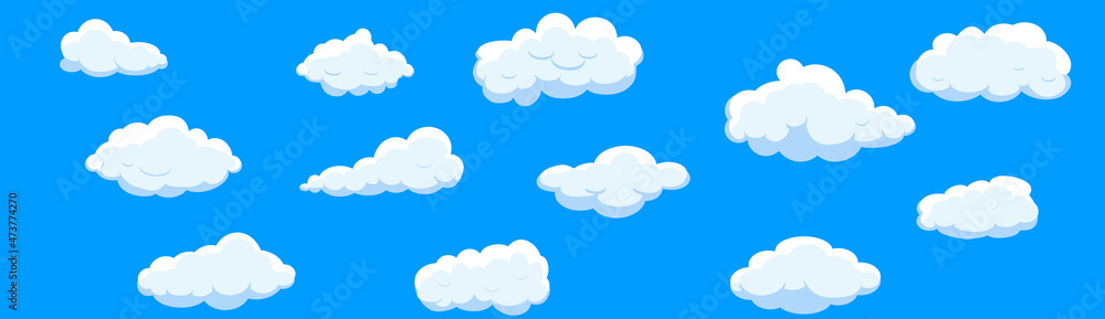 Clouds set isolated on blue background. Collection of clouds for web site, poster, placard and wallpaper. Creative modern concept. Clouds vector illustration Clouds set isolated on blue background. Collection of clouds for web site, poster, placard and wallpaper. Creative modern concept. Clouds vector illustration
