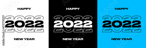 Happy New Year 2022 Modern Design Template Vector. Futuristic 2022 Logotype with 'Happy New Year' Text. Set of Template for New Year 20202 Greeting Card or Social Media Post.