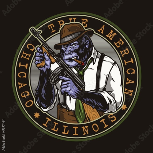 Mafia boss round colorful badge