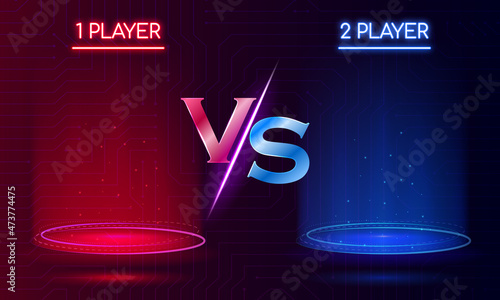 Futuristic Versus banner - image blank. Red and blue glow rays night scene with sparks. Hologram light effect. Vector illustration EPS10. VS