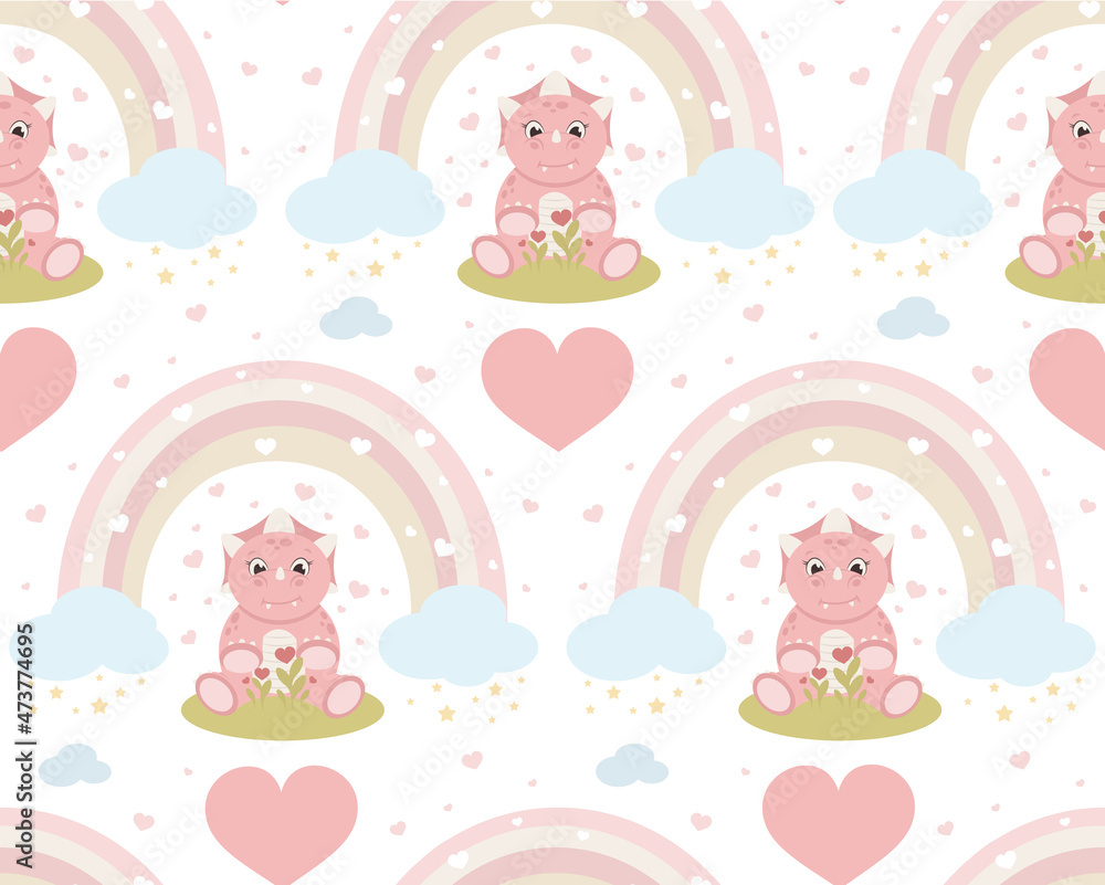 Seamless princess dinosaur animal pattern vector illustration. Cute doodle childish design. Seamless princess dinosaur animal pattern vector illustration. Cute doodle childish design.