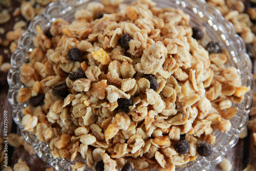 Obraz premium dry muesli granola with chocolate pieces