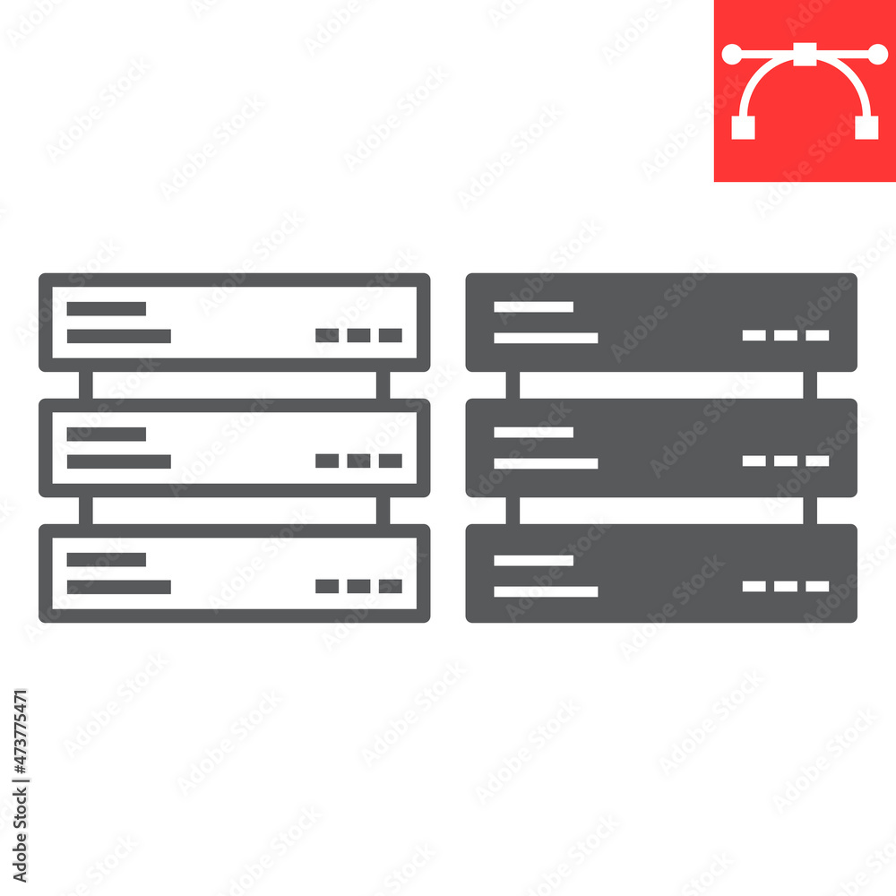 Data server line and glyph icon, database and hosting, computer server vector icon, vector graphics, editable stroke outline sign, eps 10. Data server line and glyph icon, database and hosting, computer server vector icon, vector graphics, editable stroke outline sign, eps 10.