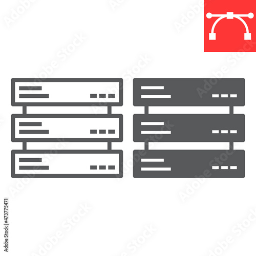 Data server line and glyph icon, database and hosting, computer server vector icon, vector graphics, editable stroke outline sign, eps 10.