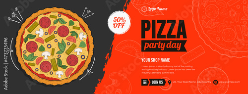 Pizza banner for social media ad, pizza party advertisement template, vector