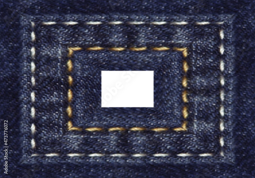 Marco azul de tejido vaquero o tejano  con pespunte dorado y blanco. Plantilla con con marco jeans o denim