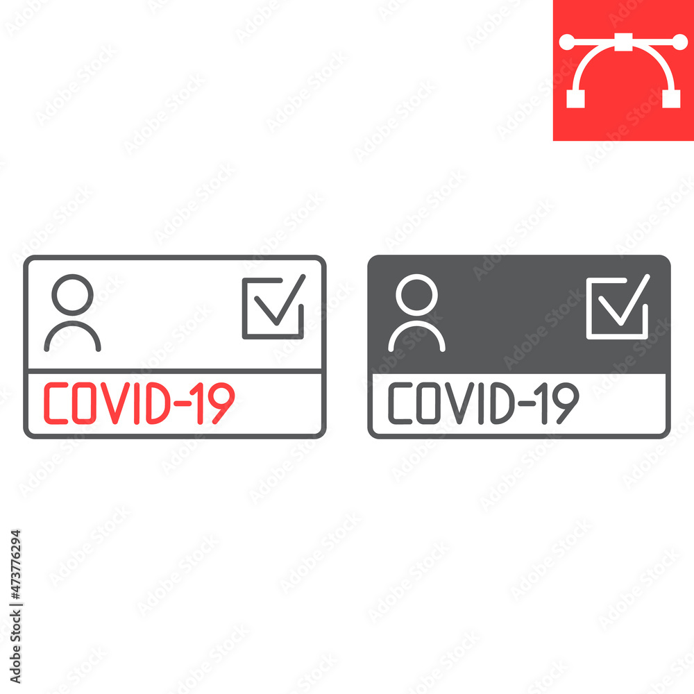 Covid-19 vaccine passport line and glyph icon, certificate and coronavirus, vaccination passport vector icon, vector graphics, editable stroke outline sign, eps 10. Covid-19 vaccine passport line and glyph icon, certificate and coronavirus, vaccination passport vector icon, vector graphics, editable stroke outline sign, eps 10.
