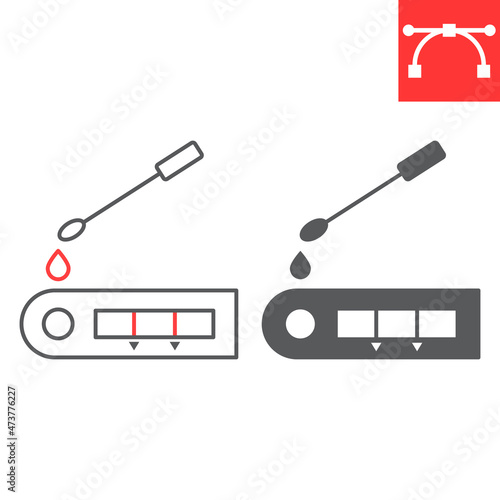 Covid-19 rapid test line and glyph icon, coronavirus and result, rapid antigen test vector icon, vector graphics, editable stroke outline sign, eps 10.
