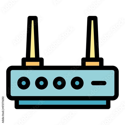 Network modem icon. Outline network modem vector icon color flat isolated