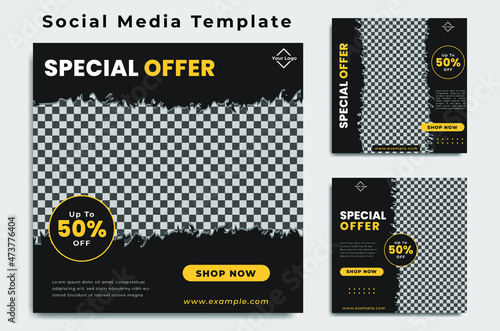 Set of editable templates for Instagram post And Facebook square. design with simple yellow and black color  18 