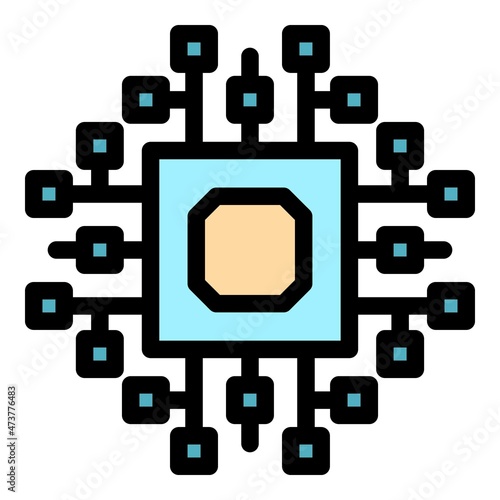 Computer cpu icon. Outline computer cpu vector icon color flat isolated