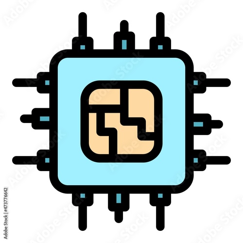 Microchip icon. Outline microchip vector icon color flat isolated