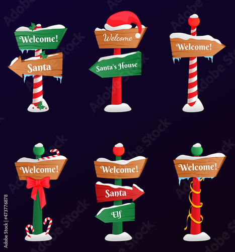 Collection of North Pole signs or Christmas. Winter holiday xmas symbol, cartoon banner. Christmas set. EPS 10. Transparency. Gradients.