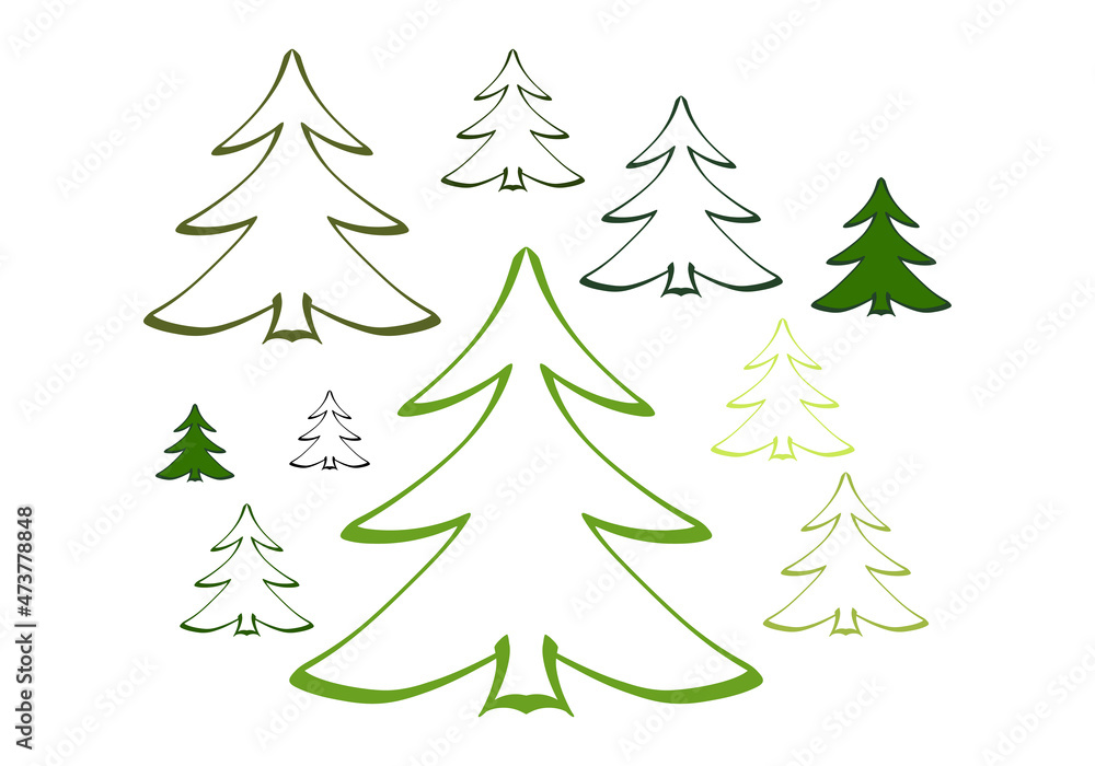 Fir trees. Christmas tree set. Vector illustration.