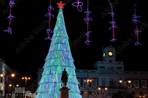 Christmas tree in Sol square, Madrid, Spain