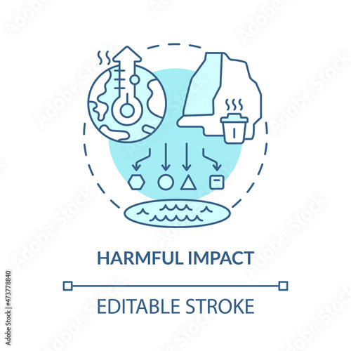 Harmful impact turquoise blue concept icon. Nonrenewable resources abstract idea thin line illustration. Isolated outline drawing. Editable stroke. Roboto-Medium, Myriad Pro-Bold fonts used