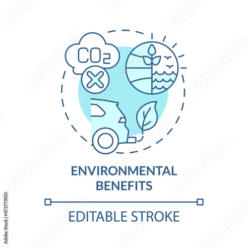 Environmental benefits turquoise blue concept icon. Renewable power producing abstract idea thin line illustration. Isolated outline drawing. Editable stroke. Roboto-Medium, Myriad Pro-Bold fonts used