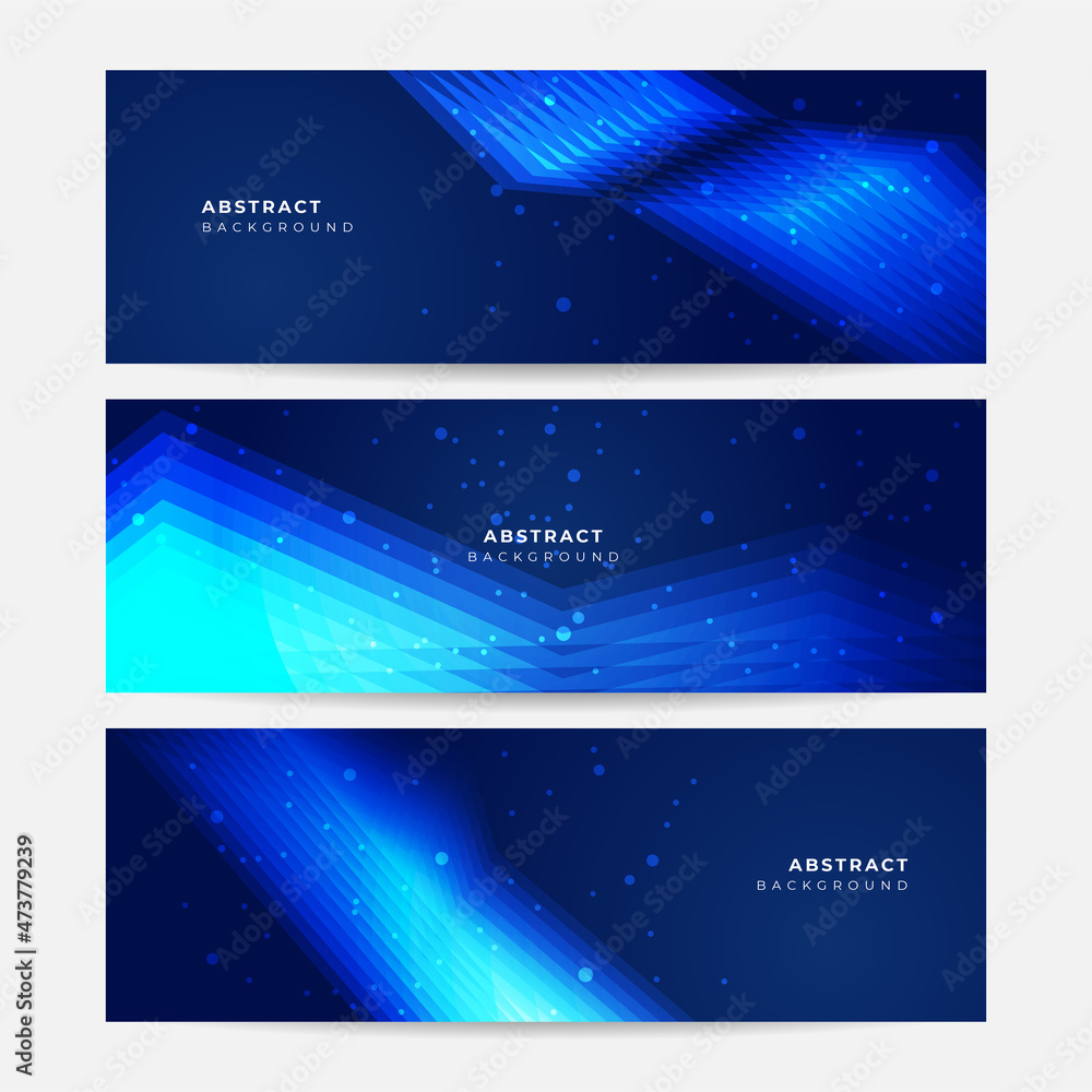 Set of blue banner background with glowing dots bokeh style. Modern hi tech digital technology concept. Abstract internet communication, future science techno design