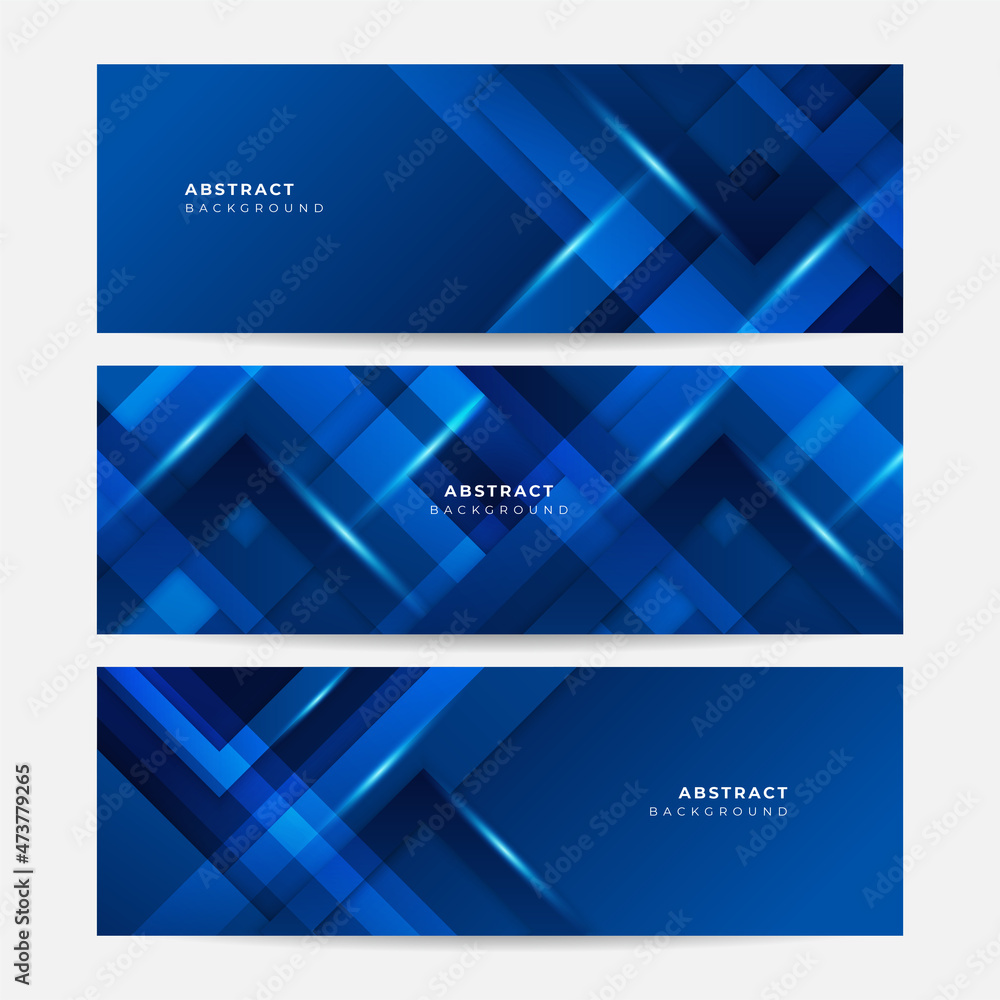 Set of blue banner background with glowing dots bokeh style. Modern hi tech digital technology concept. Abstract internet communication, future science techno design
