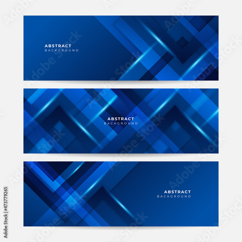 Set of blue banner background with glowing dots bokeh style. Modern hi tech digital technology concept. Abstract internet communication  future science techno design