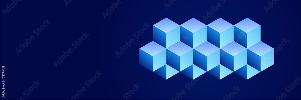 Modern dark blue banner background with 3d cubic abstract shapes Modern dark blue banner background with 3d cubic abstract shapes
